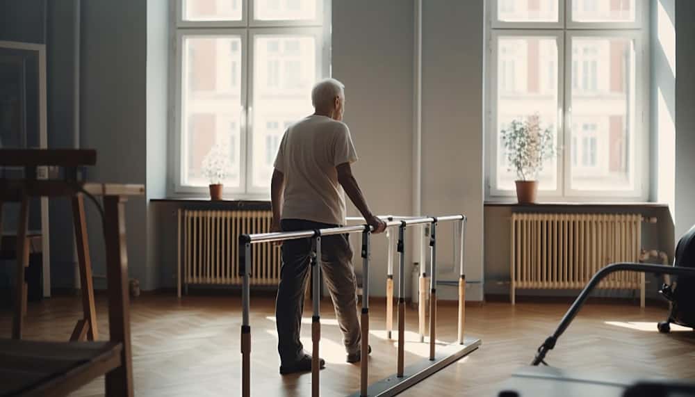 Old Man walking in rest home