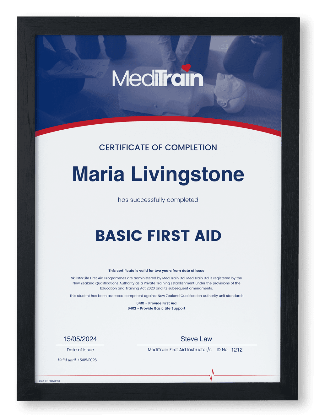 Maria's First Aid Certificate